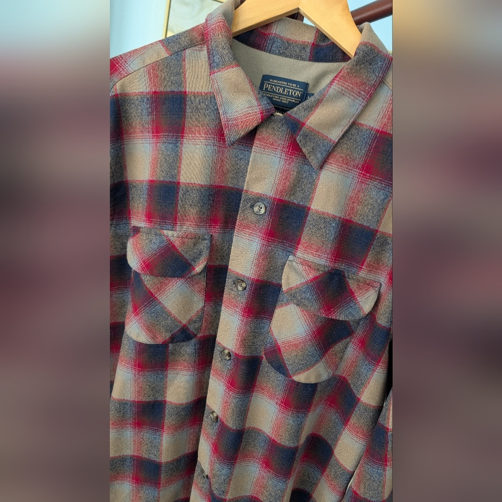 Pendleton Men Wool Board Plaid Button-Down Flanne… - image 2